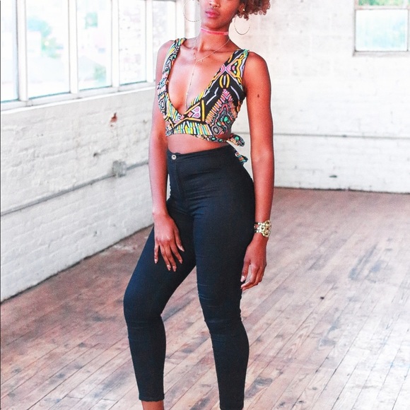 Colorful tribal print wrap crop top - Picture 3 of 4